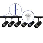 Bright Choice Ensemble complet Rail Monophasé Rail 2 Mètre Noir | incl. 6x Spot + GU10 2700K 3W Dimmable + Embout, Connecteur d’Alimentation et I-Connecteur